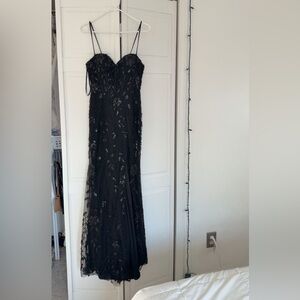 Black Embellished Spaghetti-Strap Evening Dress